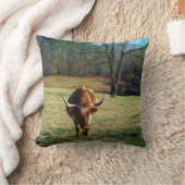 茶色と白のロングホーン牛 クッション (ブランケット)