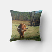 茶色と白のロングホーン牛 クッション (裏面)