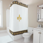 茶色と白の上に金百合の花 シャワーカーテン (インサイチュ)