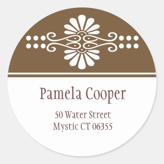 茶色と白の住所 シールシール ラウンドシール (正面)