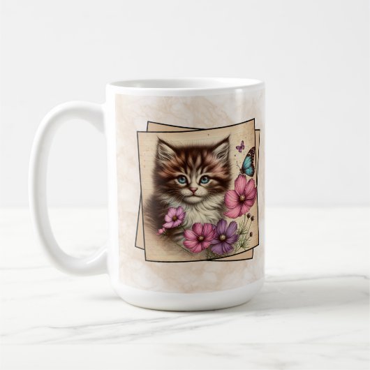 茶色と白の子猫 コーヒーマグカップ (左)