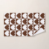 茶色と白の市松模様にパターンとハート バスタオルセット (ハンドタオル)