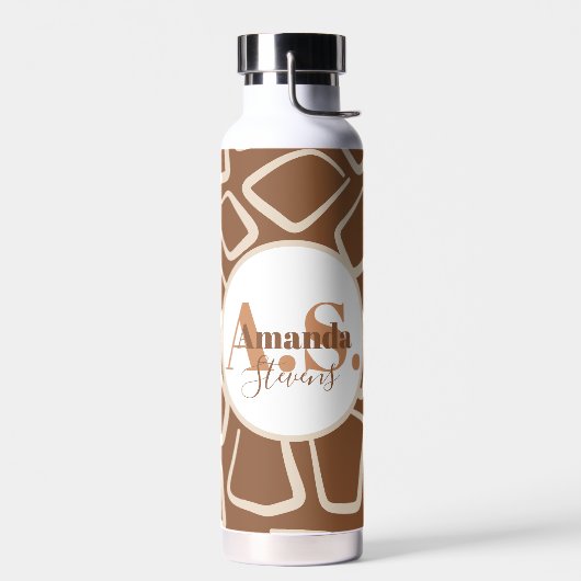 茶色と白の幾何学模様モノグラモダンム ウォーターボトル (左面)