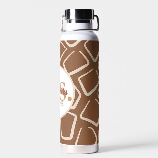 茶色と白の幾何学模様モノグラモダンム ウォーターボトル (背面)