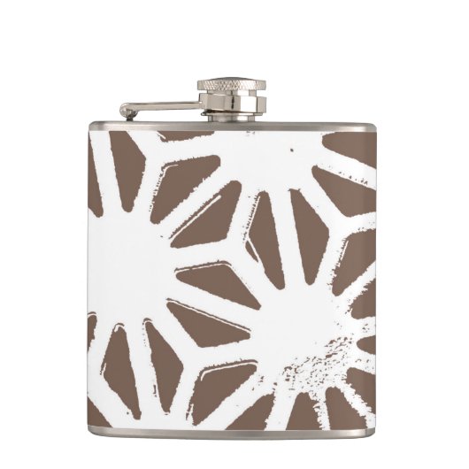 茶色と白の幾何学的パターン フラスク (正面)