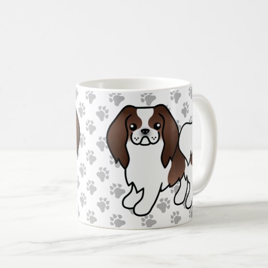 茶色と白の日本狆のキャラクターワンちゃん コーヒーマグカップ (正面右)
