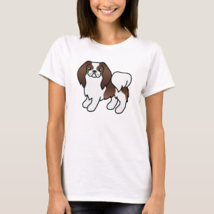 茶色と白の日本狆のキャルトゥーンドッグ Tシャツ