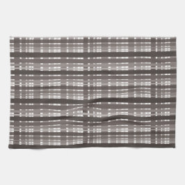 茶色と白の格子縞 キッチンタオル