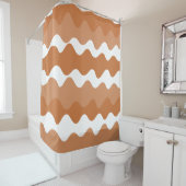 茶色と白の水平波パターン シャワーカーテン (インサイチュ)