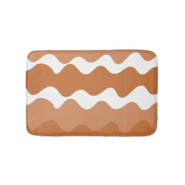 茶色と白の水平波パターン バスマット