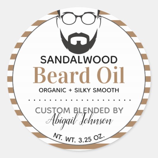 茶色と白の混カスタム合したメンズヒゲ油ラベル ラウンドシール (正面)