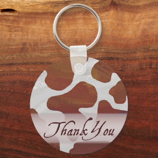 茶色と白の牛の斑点ありがとう キーホルダー (正面)