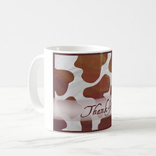 茶色と白の牛の斑点ありがとう コーヒーマグカップ (正面左)