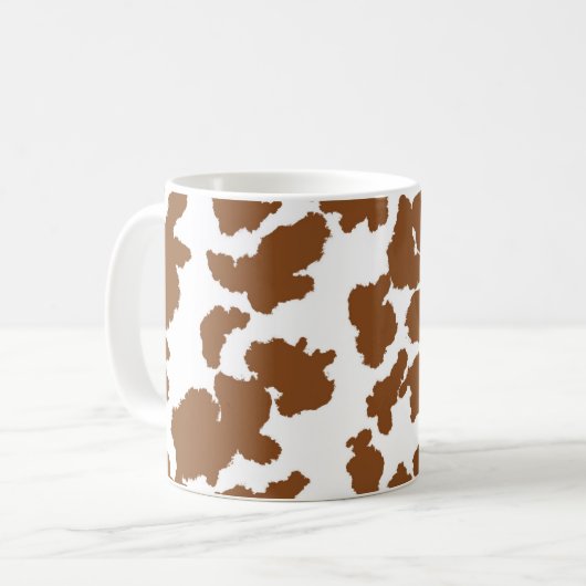 茶色と白の牛の毛の隠れパターン コーヒーマグカップ (正面左)