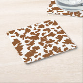 茶色と白の牛の毛の隠れパターン スクエアペーパーコースター (アングル)