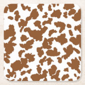 茶色と白の牛の毛の隠れパターン スクエアペーパーコースター (正面)