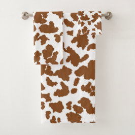 茶色と白の牛の毛の隠れパターン バスタオルセット