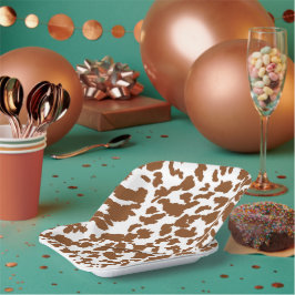 茶色と白の牛の毛の隠れパターン ペーパープレート