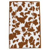 茶色と白の牛の毛の隠れパターン ミディアムペーパーバッグ (正面)