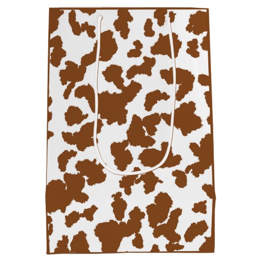 茶色と白の牛の毛の隠れパターン ミディアムペーパーバッグ (裏面)