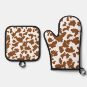 茶色と白の牛の毛の隠れパターン 鍋つかみ&鍋敷きセット (正面)