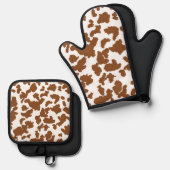 茶色と白の牛の毛の隠れパターン 鍋つかみ&鍋敷きセット (正面/裏面)