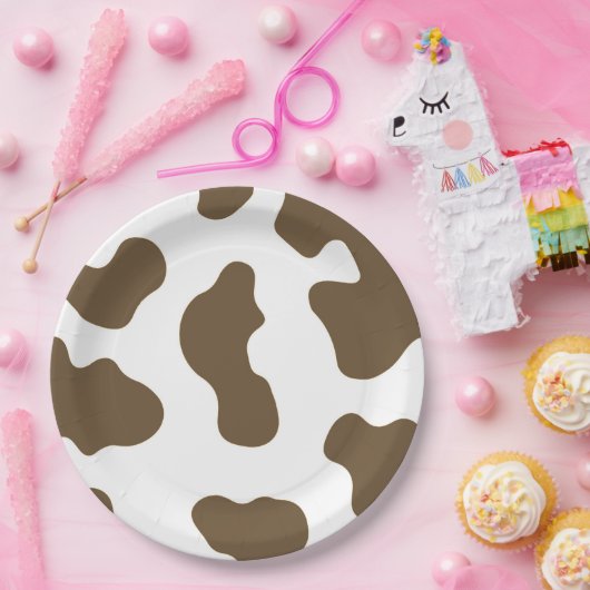 茶色と白の牛柄 カントリーウェスタン ロデオパーティー ペーパープレート (パーティー)