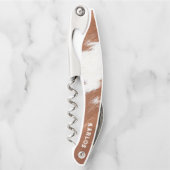茶色と白の牛革のリアルなテクスチャ ソムリエナイフ (正面)