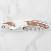 茶色と白の牛革のリアルなテクスチャ ソムリエナイフ (正面)