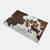 茶色と白の牛革の書式 ドアマット (アングル)