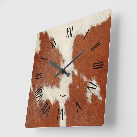 茶色と白の牛革の画像 スクエア壁時計 (傾斜)