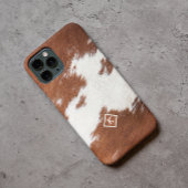 茶色と白の牛革テクスチャーモノグラム iPhoneケース
