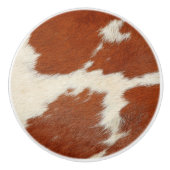 茶色と白の牛革テクスチャ セラミックノブ (正面)