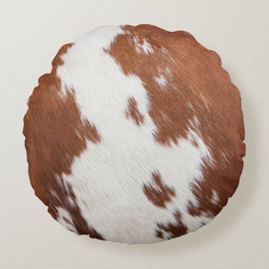 茶色と白の牛革テクスチャ ラウンドクッション (正面)