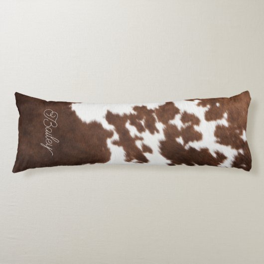 茶色と白の牛革 ボディピロー (正面)