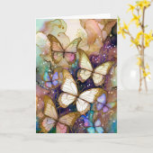 茶色と白の美しい色の蝶！ カード (黄色い花)