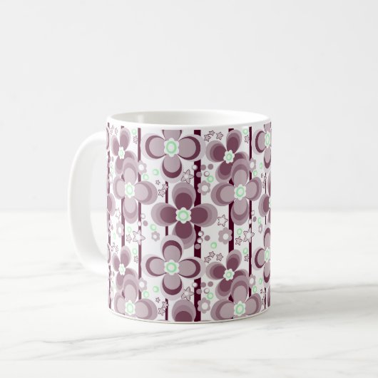 茶色と白の花柄 コーヒーマグカップ (正面左)