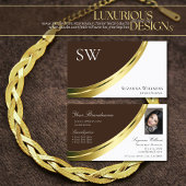 茶色と白の金ゴールドデコールとモノグラムと写真 名刺