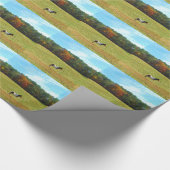 茶色と白の馬、秋の木、青空 ラッピングペーパー (角)