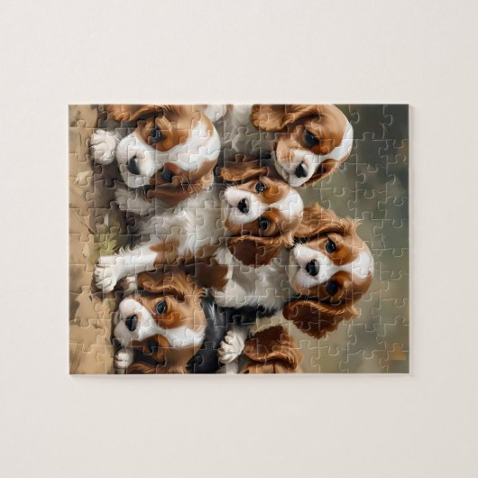 茶色と白の騎馬隊のスパニエル犬の子犬たち ジグソーパズル (横)