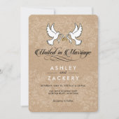 茶色と白の鳩の結婚式招待状 招待状 (正面)