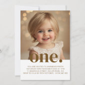 茶色と白の1歳誕生日写真招待状 招待状 (正面)