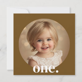 茶色と白の1歳誕生日写真招待状 招待状