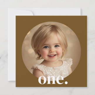 茶色と白の1歳誕生日写真招待状 招待状