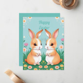 茶色と白の2匹のウサギ ノートカード (正面/裏面インサイチュ)
