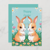 茶色と白の2匹のウサギ ノートカード (正面/裏面)