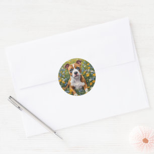 茶色と白の（犬）スタッフォードのブル・テリア犬のワンちゃん ラウンドシール