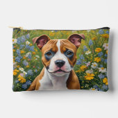 茶色と白の（犬）スタッフォードの子犬のアクリル美術 アクセサリーポーチ (正面)