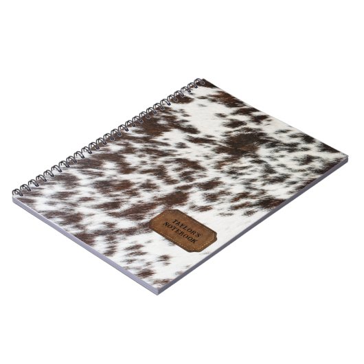 茶色と白フェイクの牛の毛皮と革 ノートブック (左側)