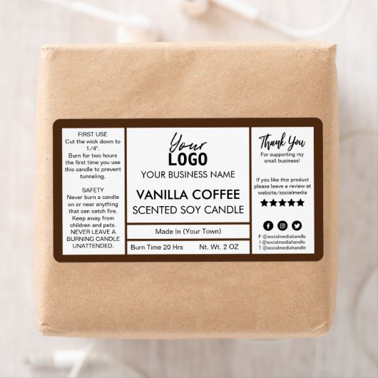 茶色と白色のコーヒーの香りがする大豆ロウソク ラベル (インサイチュ)
